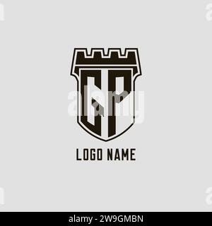 Monogramme GP avec logo bouclier forteresse logo design graphique vectoriel Illustration de Vecteur