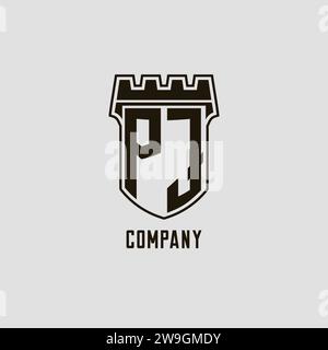 Monogramme PJ avec logo bouclier forteresse logo design graphique vectoriel Illustration de Vecteur