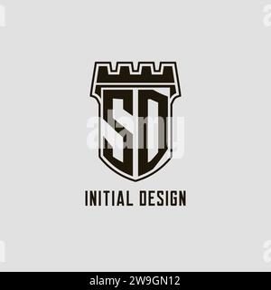 Monogramme SD avec logo Shield Fortress design style graphique vectoriel Illustration de Vecteur