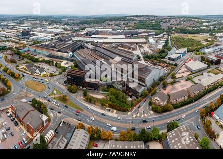 Vue aérienne des aciéries Forgemasters à Brightside, Sheffield Banque D'Images