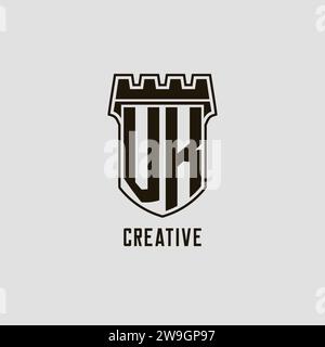 Monogramme VK avec logo bouclier forteresse logo design graphique vectoriel Illustration de Vecteur