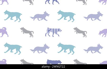 Motif sans couture. Chiens silhouettes différentes races dans différentes poses. Isolé sur un fond blanc. Texture sans fin. Design pour le tissu, la décoration et l'imprimé. Illustration de Vecteur