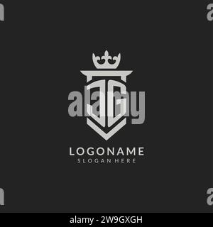 Graphique vectoriel de style logo de la couronne et bouclier JG initial Illustration de Vecteur