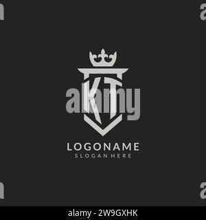 Symbole vectoriel de style bouclier KT initial et logo de la couronne Illustration de Vecteur