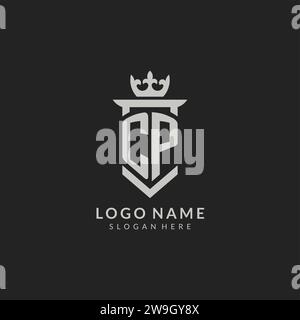 Graphique vectoriel de style bouclier CP initial et logo de la couronne Illustration de Vecteur