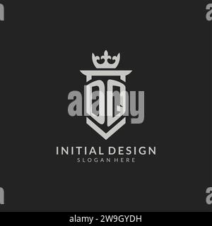 Graphique vectoriel de style logo de couronne et bouclier DQ initial Illustration de Vecteur