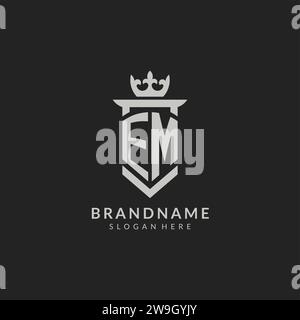 Graphique vectoriel de style bouclier EM initial et logo de la couronne Illustration de Vecteur