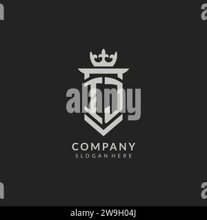 Graphique vectoriel de style logo de couronne et bouclier IJ initial Illustration de Vecteur