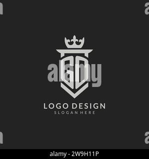 Graphique vectoriel de style logo de la couronne et bouclier GO initial Illustration de Vecteur