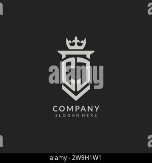 Graphique vectoriel de style bouclier CJ initial et logo de la couronne Illustration de Vecteur