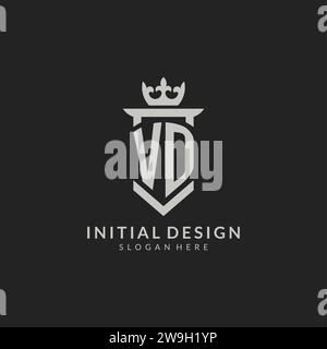 Graphique vectoriel de style bouclier VD initial et logo de la couronne Illustration de Vecteur