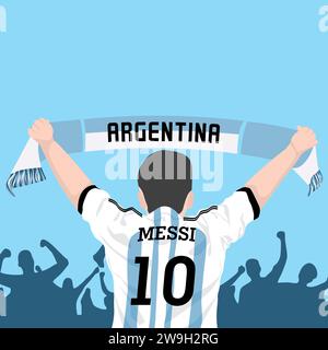 Une main de fan agitant en soutien à l'équipe ARGENTINE. Silhouette de foule de gens. bannière sportive. Couleur d'arrière-plan BLEUE Illustration de Vecteur