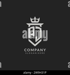 Symbole vectoriel de style logo de la couronne et bouclier PJ initial Illustration de Vecteur