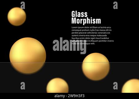 Effet morphisme du verre. Bannière en acrylique mat transparent. Cercles dégradés d'or sur fond noir. Morphisme réaliste du verre mat Illustration de Vecteur