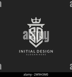 Graphique vectoriel de style logo de la couronne et bouclier SQ initial Illustration de Vecteur