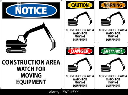Zone de construction des panneaux d'avertissement - attention aux déplacements d'équipement Illustration de Vecteur