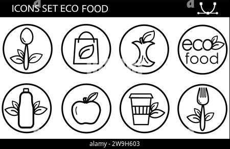 Ensemble d'icônes de ligne d'aliments sains, aliments végétaliens. Contient des icônes telles que Lactose, gluten et sans sucre, non OGM, huile de palme et plus, collection d'icônes Illustration de Vecteur