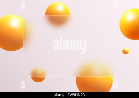 Modèle de bannière de morphisme de verre. Rectangle en plastique en plastique transparent avec un effet de flou. Sphères morphisme art abstrait Illustration de Vecteur
