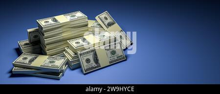 Big Money Stacks de dollars USA avec fond blanc. Concept de financement en dollars. rendu 3d. Banque D'Images