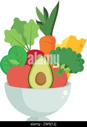Saladier isolé avec fruits et légumes Vector Illustration de Vecteur