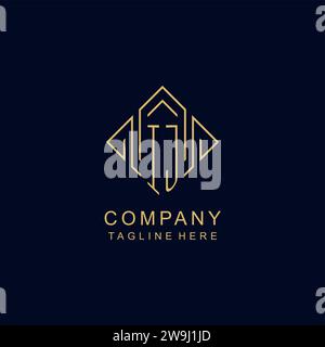 Logo initial IJ monogramme avec graphique vectoriel de conception de style de ligne de losange Illustration de Vecteur