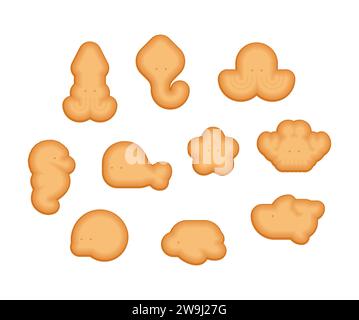 Ensemble de formes de craquelins d'animaux de mer. biscuits en forme de poisson Illustration de Vecteur