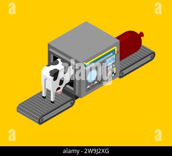 Production automatique de saucisses. Vache et saucisses complexe de production d'équipements technologiques. Produits à base de viande machine d'ingénierie isométrique. Production alimentaire Illustration de Vecteur