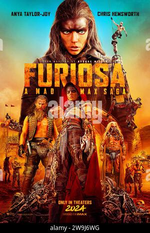 Furiosa : a Mad Max Saga (2024) réalisé par George Miller et mettant en vedette Anya Taylor-Joy, Chris Hemsworth et Tom Burke. L'histoire d'origine de la guerrière renégate Furiosa avant sa rencontre et son équipe avec Mad Max. Affiche US une feuille ***USAGE ÉDITORIAL SEULEMENT***. Crédit : BFA / Warner Bros Banque D'Images