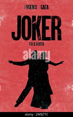 Joker : folie à deux (2024) réalisé par Todd Phillips avec Joaquin Phoenix, Zazie Beetz, Brendan Gleeson et Lady Gaga. Suite très attendue du film Joker de 2018 acclamé par la critique. Affiche teaser US ***USAGE ÉDITORIAL SEULEMENT***. Crédit : BFA / Warner Bros Banque D'Images