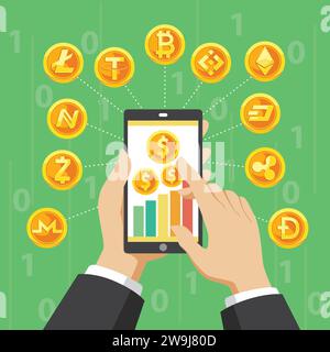 Smartohone pour Crypto Currency Illustration Design Illustration de Vecteur