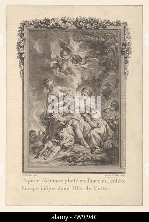 Vignette (Tome 1.er, page 164, lib. II, FAB. 15), Jupiter emporte Europe, de les Métamorphoses d'Ovide en Latin et en Francois de la traduction de M. l'Abbe Banier de l'Academie Royale des Inscriptions et belles-lettres. Avec des explications historiques. A Paris chez Despilly rue saint Jacques a la croix d'Or. MDCCLXVII. Avec approbation et Privilege du Roi 1917 par Ovid Banque D'Images