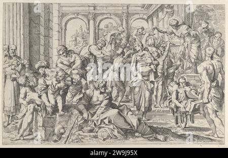 Saint Roch à droite distribuant des aumônes à un groupe de personnes rassemblées autour de lui, d'après Annibale Caracci 1953 par Annibale Carracci Banque D'Images