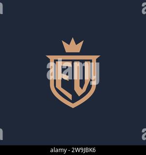 Logo initial de monogramme EV avec des idées de conception de style bouclier et couronne Illustration de Vecteur