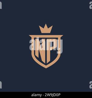 Logo initial de monogramme NP avec des idées de conception de style bouclier et couronne Illustration de Vecteur