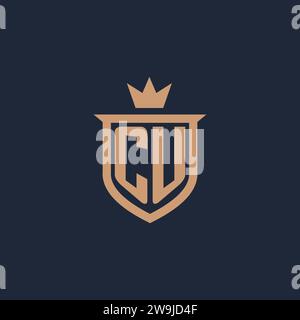 Logo initial de monogramme CU avec des idées de conception de style bouclier et couronne Illustration de Vecteur
