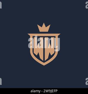 Logo initial de monogramme WW avec des idées de conception de style bouclier et couronne Illustration de Vecteur