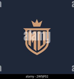Logo initial du monogramme MU avec des idées de conception de style bouclier et couronne Illustration de Vecteur