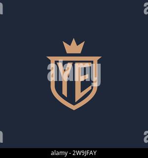 Logo initial YE monogramme avec des idées de conception de style bouclier et couronne Illustration de Vecteur