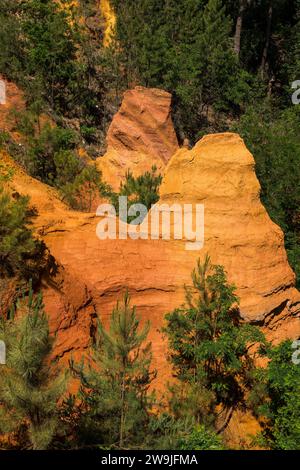 Roches rouges, le Sentier des Ocres, sentier naturel ocre, Roussillon, Département Vaucluse, Provence, Provence-Alpes-Côte d'Azur, France Banque D'Images