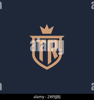 Logo initial de monogramme TR avec des idées de conception de style bouclier et couronne Illustration de Vecteur