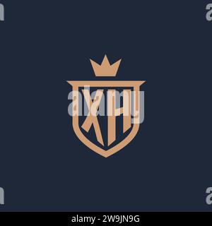 Logo initial de monogramme XH avec des idées de conception de style bouclier et couronne Illustration de Vecteur