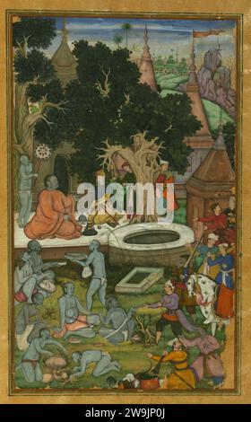 Zahir al-DIN Muhammad Babur - Babur et ses guerriers visitent un temple hindou Banque D'Images