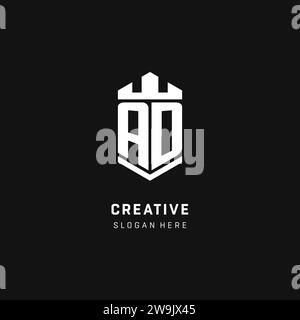 Initiale du logo monogramme PUBLICITAIRE avec dessin vectoriel de forme de couronne et de protection de bouclier Illustration de Vecteur
