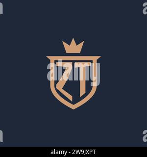 Logo initial de monogramme de ZT avec des idées de conception de style bouclier et couronne Illustration de Vecteur