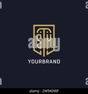 Style de luxe initial de logo de bouclier SH, graphique vectoriel de conception de logo de société créative Illustration de Vecteur