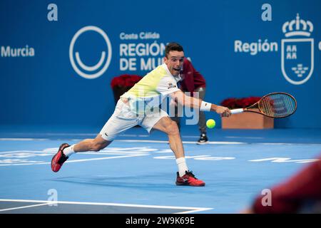 Roberto Butista,I Carlos Alcaraz Cup, match de tennis de charité, entre Carlos Alcaraz et Roberto Bautista, Palais des Sports de Murcie, 28 décembre 2023, Banque D'Images