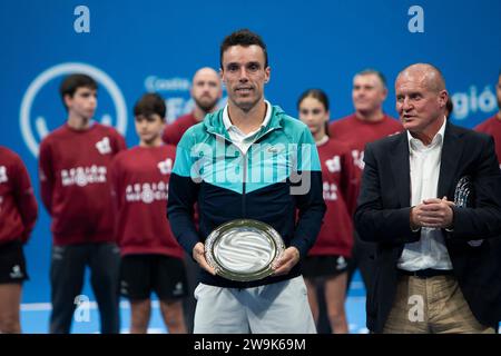 Roberto Butista,I Carlos Alcaraz Cup, match de tennis de charité, entre Carlos Alcaraz et Roberto Bautista, Palais des Sports de Murcie, 28 décembre 2023, Banque D'Images