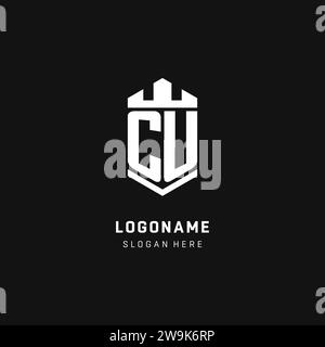 Logo monogramme CU initial avec dessin vectoriel de style couronne et protection de bouclier Illustration de Vecteur