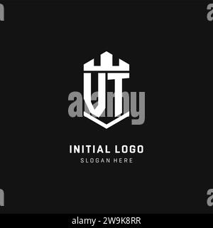 Initiale du logo VT monogramme avec dessin vectoriel de style couronne et protection de bouclier Illustration de Vecteur