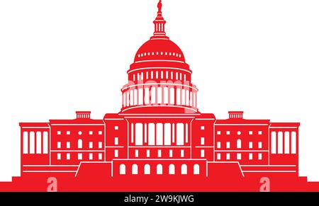 Dessin plat rouge simple du CAPITOLE DES ÉTATS-UNIS, WASHINGTON DC Illustration de Vecteur